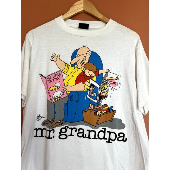 90s Vintage Jim Benton Mr Grandpa Single Stitch Changes Tee - Size L - Picture 2 of 5